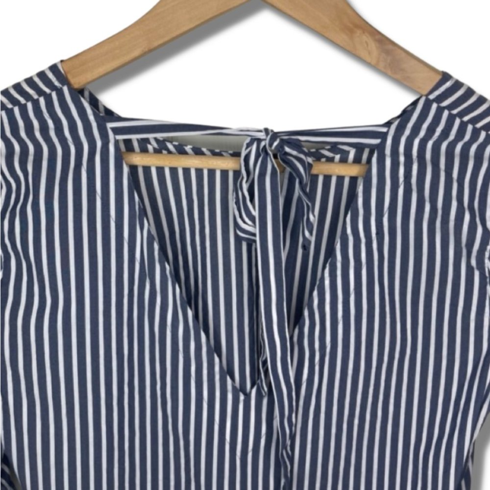 iZ Byer Womens Blue White Striped Bell Sleeve Boho Low Tie Back Shirt Top S - Picture 5 of 8